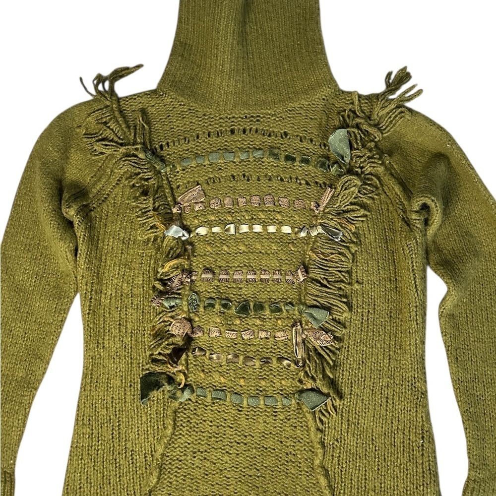 By Anthropologie Wool blend Turtleneck sweater wt Fringe and velvet details - S - Picture 8 of 13